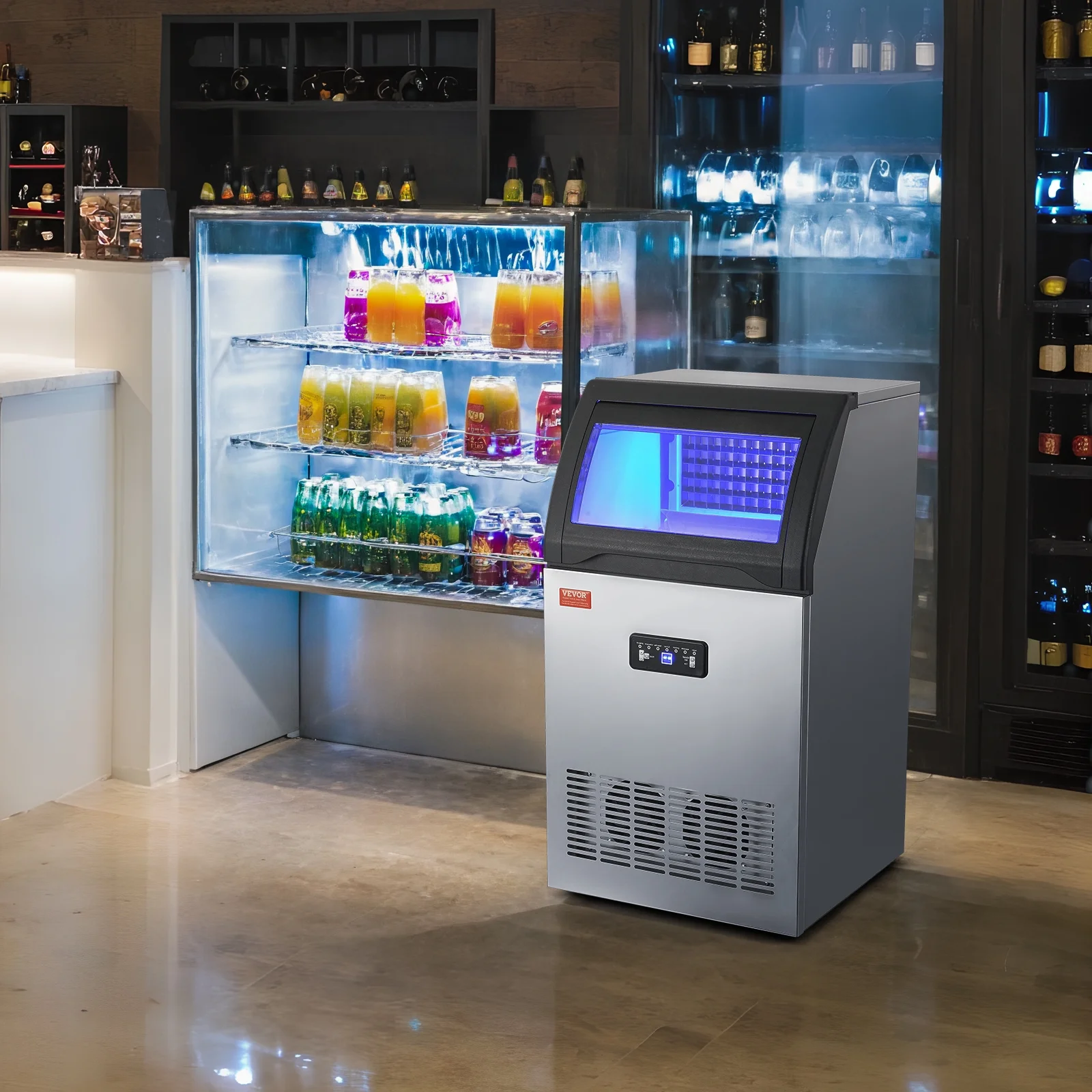 BENTISM Commercial Ice Maker Freestand Ice Cube Machine 120LBS/24H 29LBS Storage