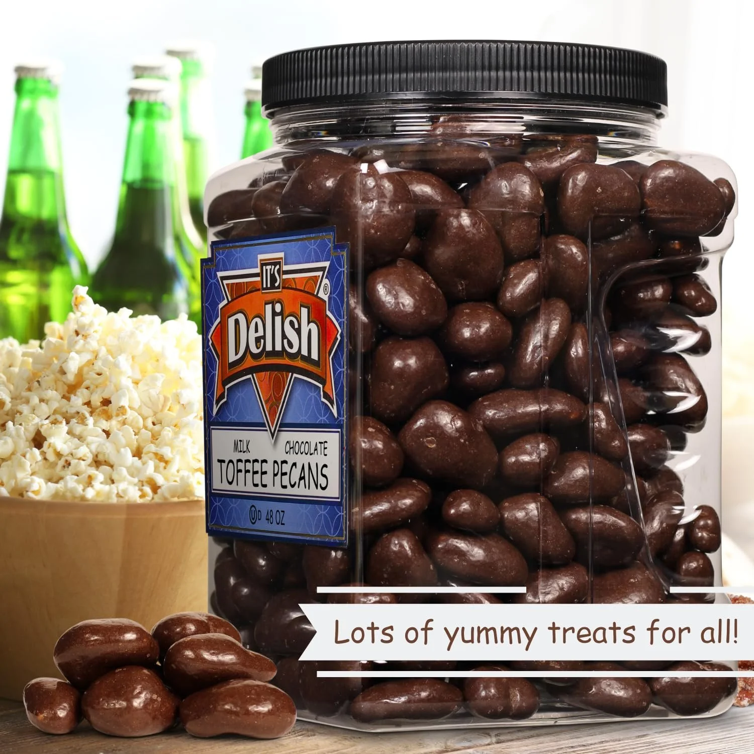 Milk Chocolate Toffee Coated Pecans by It's Delish, 48 oz Jumbo Container, Dairy Kosher Snacks