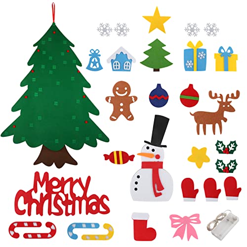 Suweor Upo Felt Christmas Tree Set for Toddlers Kids with Led String Light，3.2ft Wall Hanging DIY Christmas Tree with Detachable Ornaments for Xmas Gifts Home Decoration