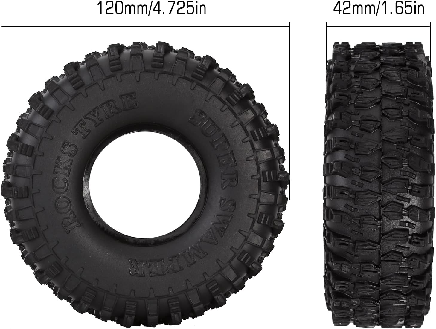 INJORA 1.9 Crawler Tires 4.7 Inch Outer Diameter Tires for Axial SCX10 90047 SCX10 III AXI03007 Redcat Gen8 TRX-4,4PCS