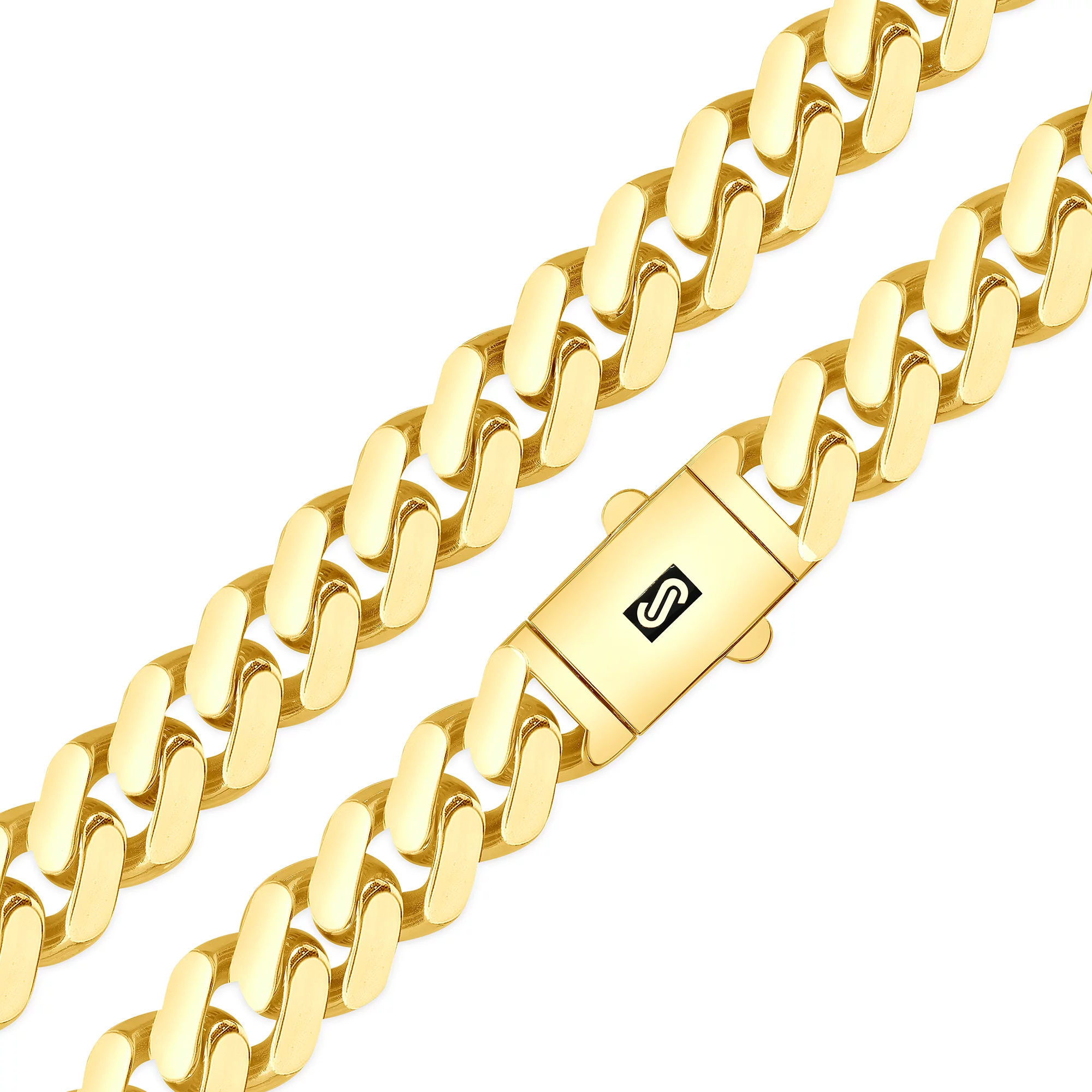 Nuragold 14k Yellow Gold 13mm Royal Monaco Miami Cuban Link Chain Necklace, Mens Jewelry Fancy Box Clasp 20