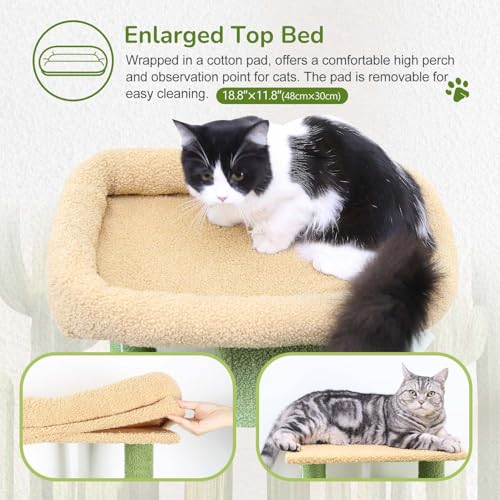 Globlazer Cat Tree Tower with Scratching Post for Indoor Cats, 53inch Tall Plush Multi-Level Cat Climbing Tower Condo House with Large Hammock, Spacious Cat Cave, Big Padded Top Perch Bed, F53, Beige