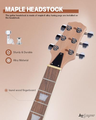 Leo Jaymz DIY Single Cut Electric Guitar Kits with Mahogany Body and Neck - Rosewood Fingerboard and All Components Included (LP Hollow)