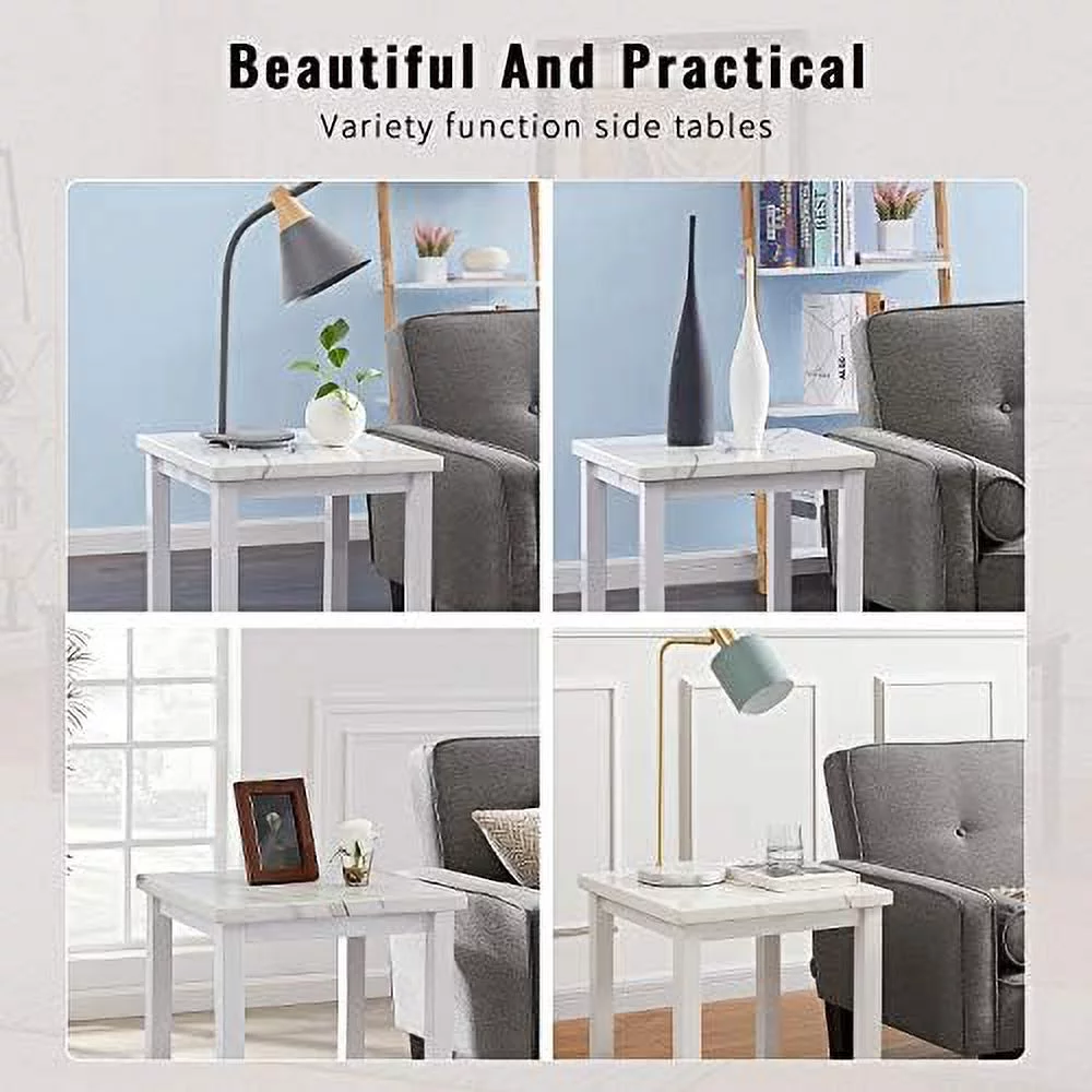 Living Room 3-Piece Set With Marble-Looking Top-Includes Coffee 2 End Tables, 42.1