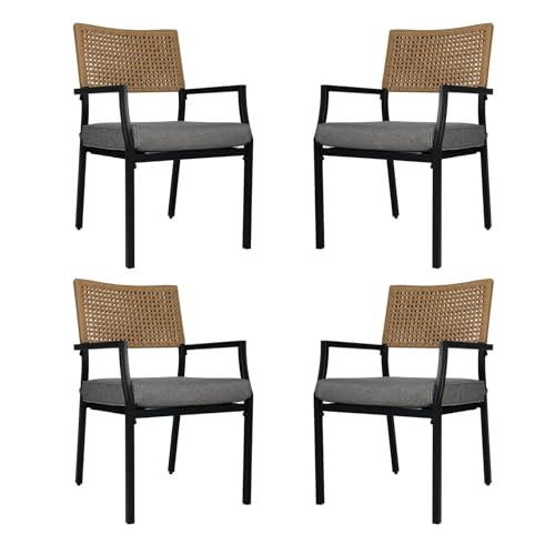 Grand patio Outdoor Dining Chair Set of 4, 4 Pieces Patio Dining Chairs, Stackable Wicker Chairs Set with Cushions Armrest for Restaurant, Outdoor, Garden, Porch, Lawn and Poolside