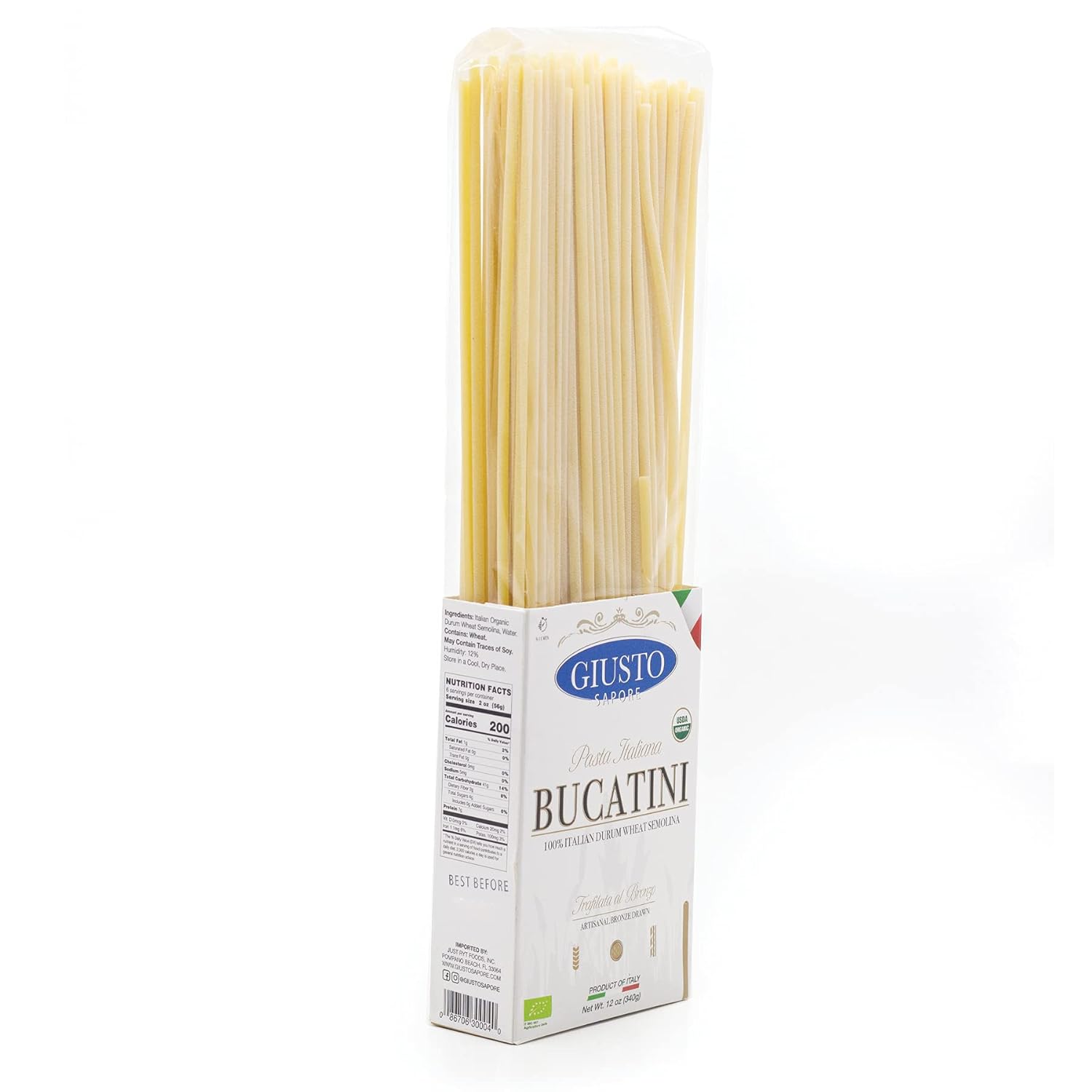 Giusto Sapore Imported Artisanal Bucatini Italian Pasta, Organic Bronze Drawn, 340G