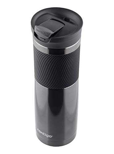 Contigo Byron Snapseal Travel Mug, Stainless Steel Thermal Mug, Vacuum Flask, Leakproof Tumbler, Coffee Mug with BPA Free Easy-Clean Lid, 590 ml, Black