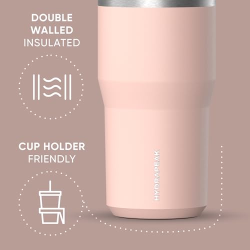Hydrapeak Nomad 24 oz Tumbler with Handle and Straw Lid, Leakproof, Double Insulated, 24oz Cup Stainless Steel (Blush)