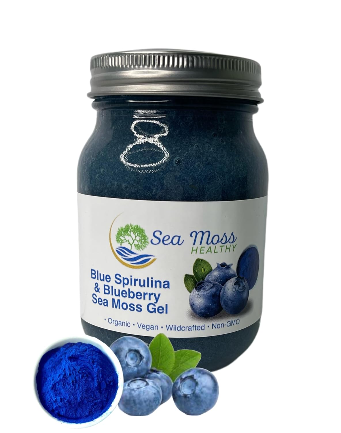Sea Moss Gel - Wild Harvested Authentic Non-GMO, Vegan, Keto, Paleo, Raw, All Natural, No Preservatives, Add to Smoothies, Soups, and More (Blue Spirulina Blueberry, 16 oz)