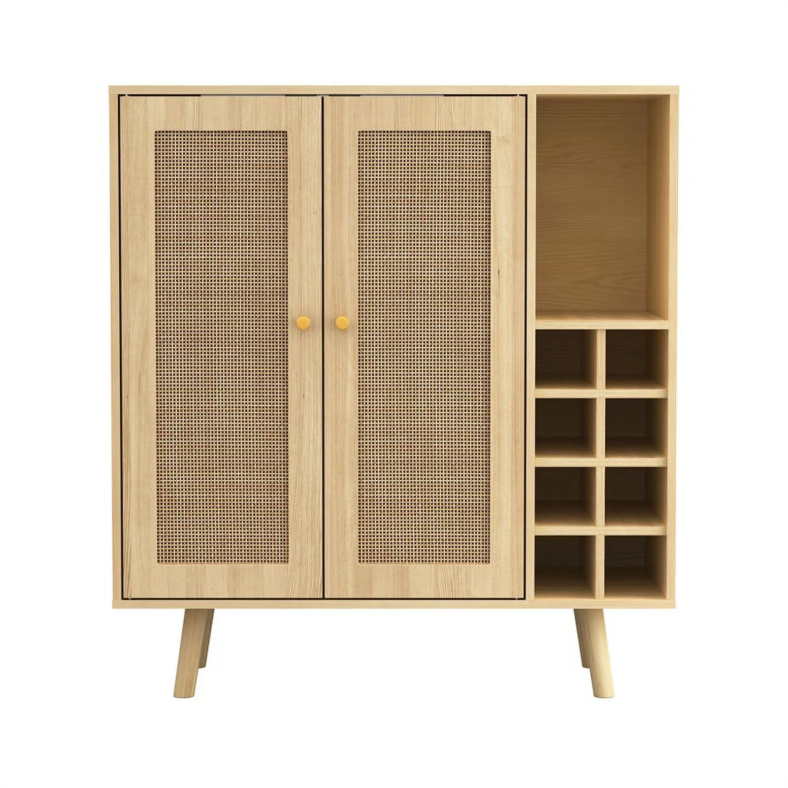 UrbanPro Modern Engineered Wood Bar Cabinet with Rattan Inlay in Oak