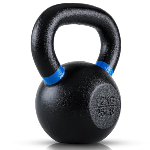 Single Cast Iron Kettlebell | Powder Coated - Wide Handle Weights for Core & Glute Workouts; Swings, Squats, Deadlifts; Strength, Endurance & Flexibility for Men & Women