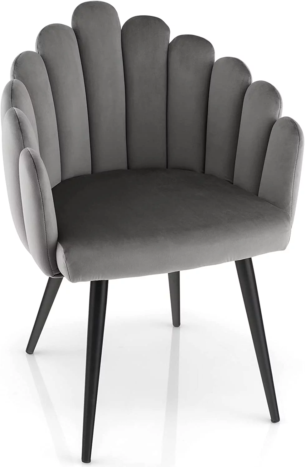 Modern Mid-Century Dining Chair - Cute Velvet Vanity Chair with 16” High Back, 330lb Capacity, Accent Upholstered Arm Dining Chairs for Dining Room, Bedroom, Living Room, Small Space, Gray