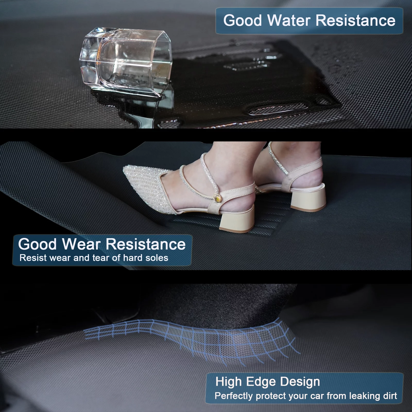 XPE Floor Mats for Tesla Model Y 2021- 2023 - All Weather Premium 3D Waterproof  Tesla Model Y Mats - 3 Pcs per Set (1st and 2nd Row)