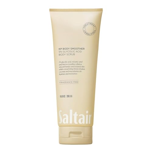 Saltair KP Body Scrub. 10% Glycolic Acid Treatment with Volcanic Sand and Plant Moisturizers. Fragrance-Free Physical Chemical Exfoliator. Exfoliating Body Scrubber for Rough Bumpy Skin, 10oz.
