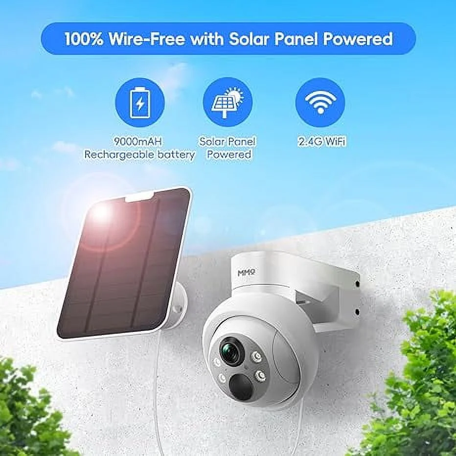Solar Security Wifi Camera Outdoor, 4MP HD And Color Night Vision Wireless Battery Camera, PIR Human Detection and Instant Alert,IP66 Waterproof Rechargeable, 2-Way AudioWorks with Alexa