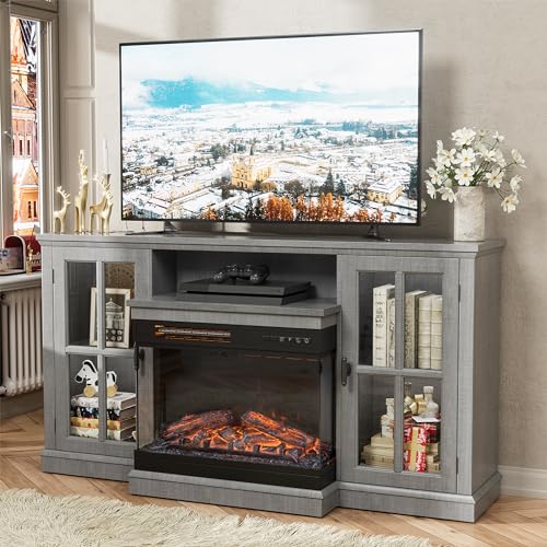 JUMMICO TV Stand for 65 Inch TV, Entertainment Center with Storage Cabinets and Sliding Barn Doors, Mid Century Modern Media TV Console Table for Living Room Bedroom (Bright White)