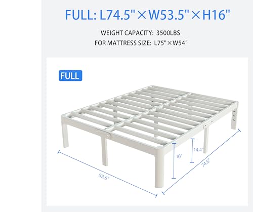 White Bed Frame Queen Size 12 Inch, Metal Queen Bed Frame No Box Spring Needed, Heavy Duty Steel Support 3500 LBS, DIY Headboard, Noiseless, Round Corner Legs, Storage Space, Easy Assembly