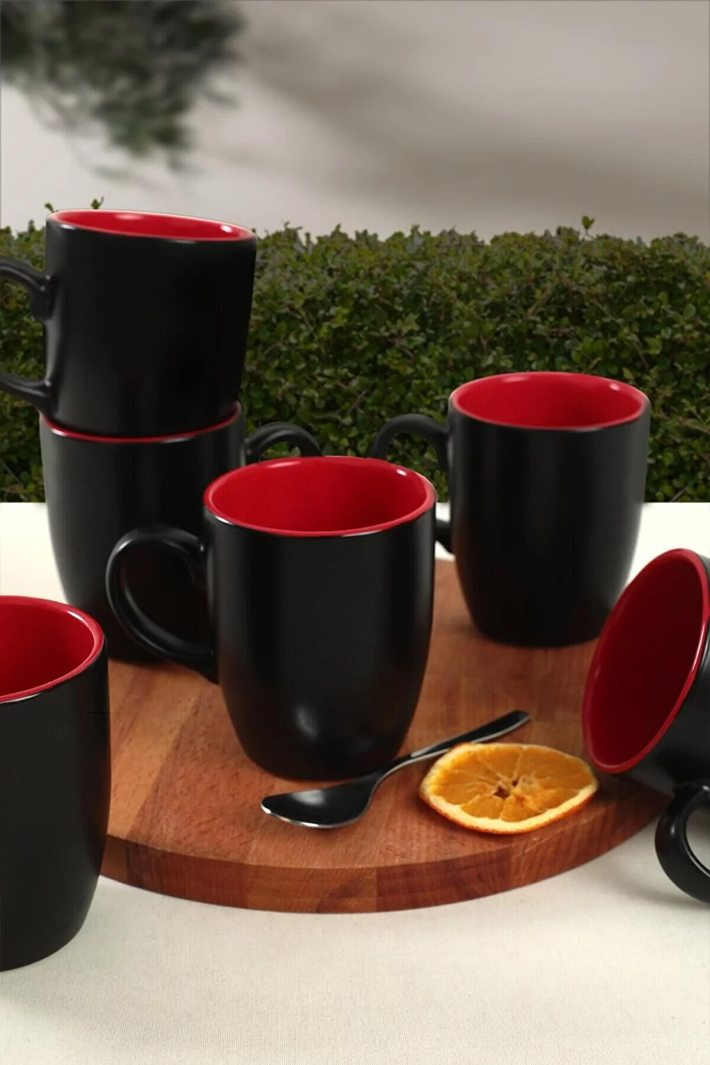 Keramika Matte black/red cloud cup 9 cm 6 pieces