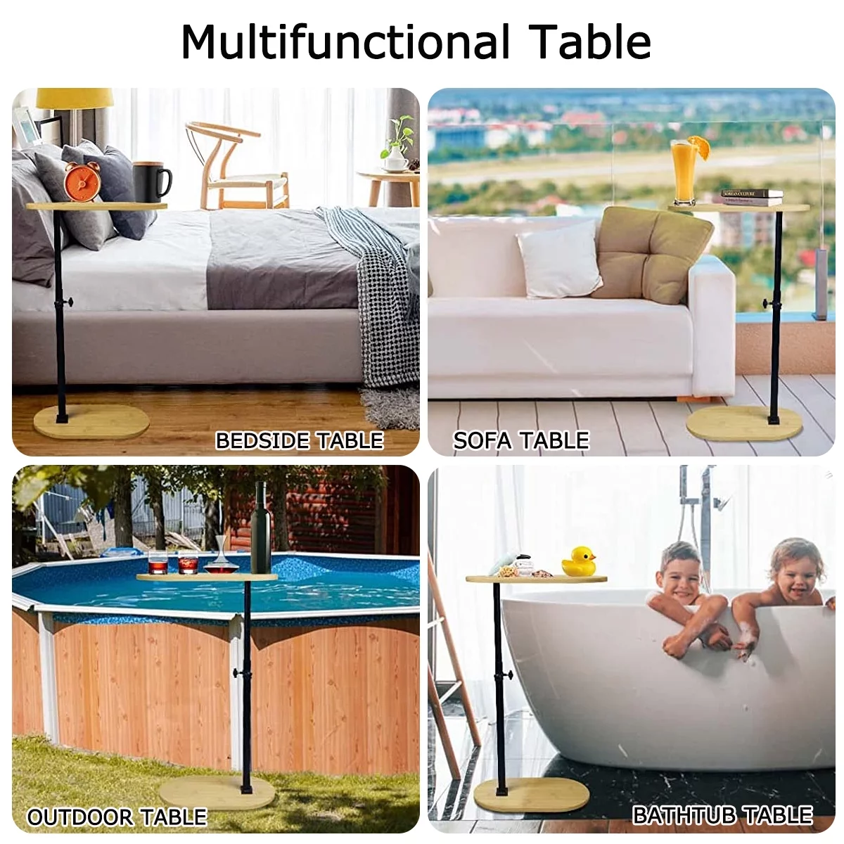 Untyo Bamboo Bathroom Storage Bamboo Bathtub Caddy Tray,Height Adjustable Bathtub Tray Table for Luxury Bath Home Spa and Gift Choice