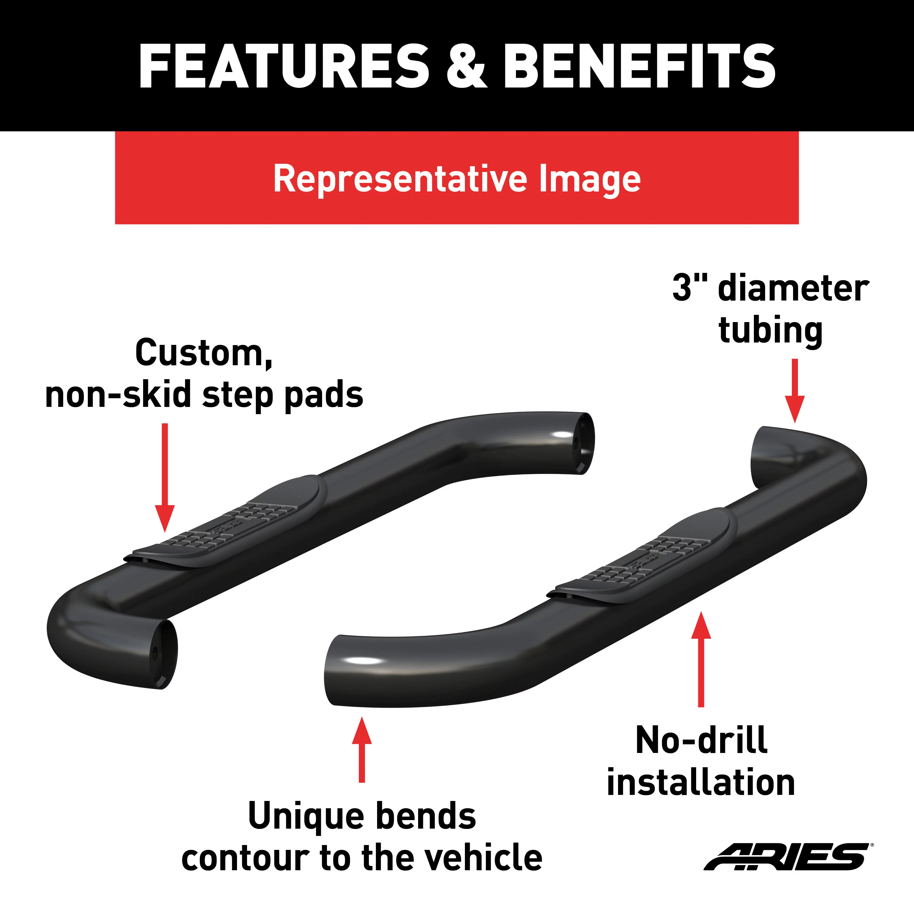 ARIES 205039 3-Inch Round Black Steel Nerf Bars, No-Drill, Select Dodge, Ram 1500, 2500, 3500 Fits select: 2019-2022 RAM 1500 CLASSIC, 2023 RAM 2500 TRADESMAN