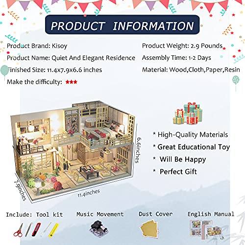 Kisoy Dollhouse Miniature with Furniture Kit, Handmade Chinese Style Loft DIY House Model for Teens Adult Gift (Bamboo Fragrance)