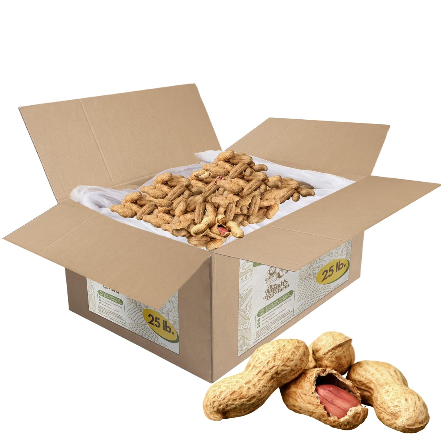 Amish Eco-Farm | Bulk Raw Peanuts in Shell, Virginia Grown by Hamptons Farms | Great for boiling, Squirrels feed, Birds feed and Wildlife. (25 lb box)