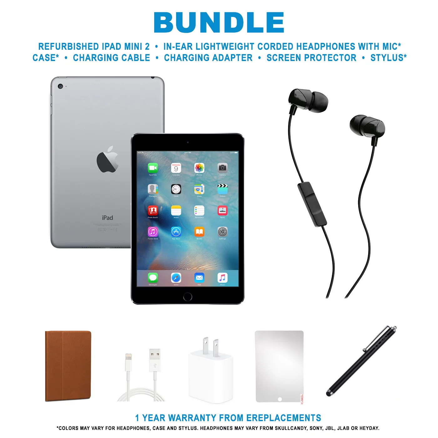 Restored Apple iPad Mini 2 (2013) Bundle, 16GB, Black, In-Ear Headphones, Case, Tempered Glass, Stylus, Charging Accessories. (Refurbished)