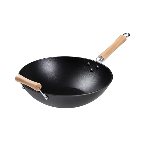 JOYCE CHEN Professional Series 14-Inch Cast Iron Wok with Maple Handle