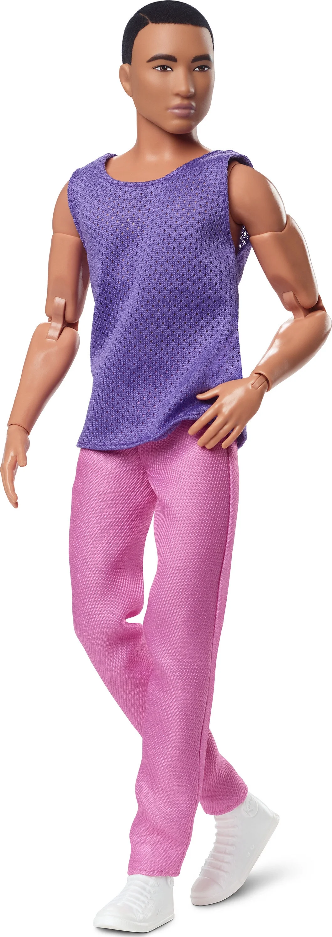Ken Doll, Barbie Looks Fashion Doll, Black Hair, Purple Mesh Top with Pink Pants