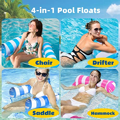 4 Pack Upgrated XL Water Pool Floats, 4-in-1 (Hammock, Saddle, Lounge Chair, Drifter) Multi-Purpose Water Pool Float, Non-Stick PVC Material