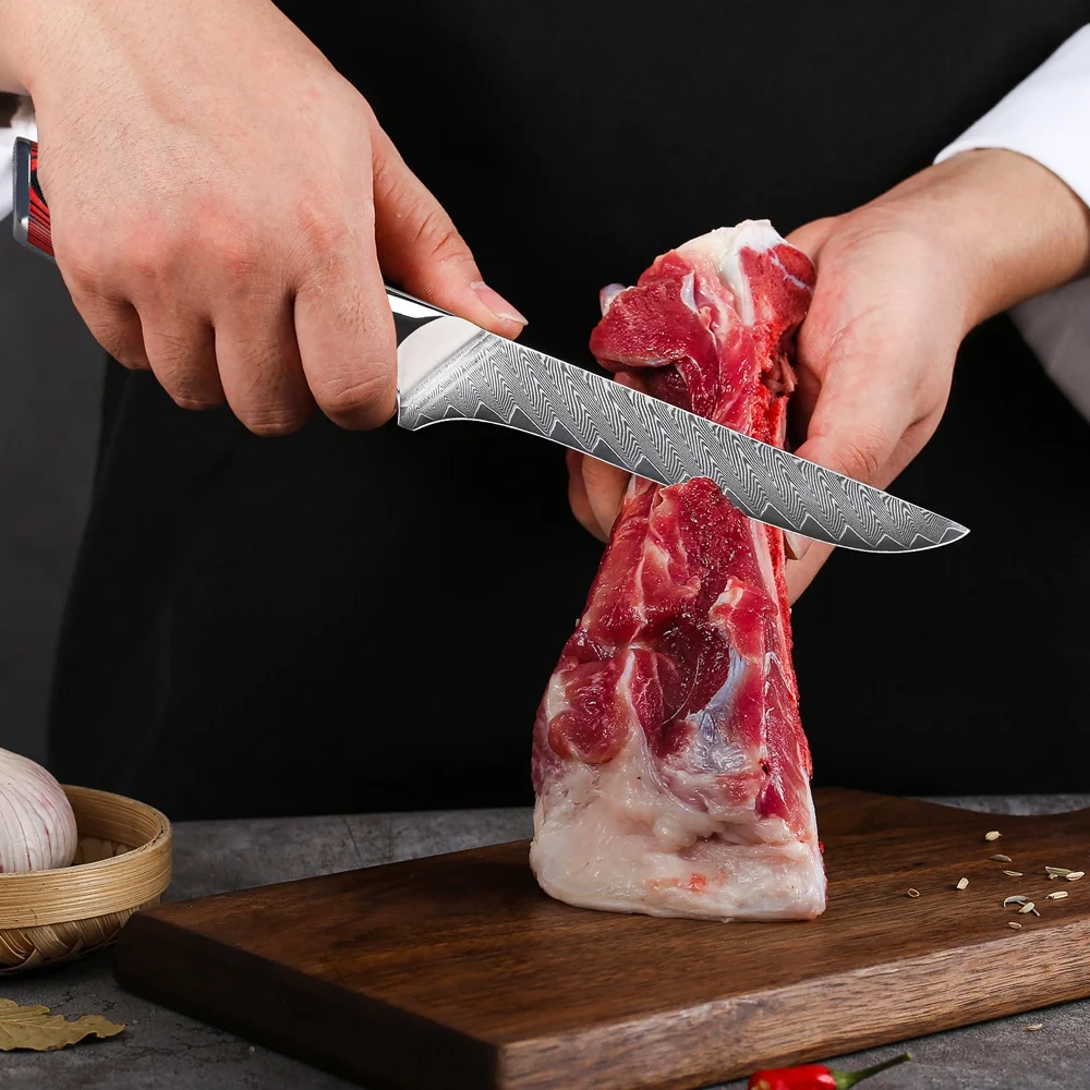 TURWHO 6.5inch Boning Knife 67-Layer Japanese VG10 Damascus Steel Kitchen Filleting Deboning Knife With Red G10 Handle