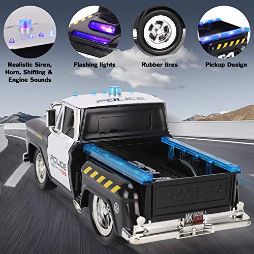 Liberty Imports RC Remote Control Police Pickup Truck Toy Vehicle with Lights and Sirens | 1:16 Rechargeable Radio Control Cop Car for Kids