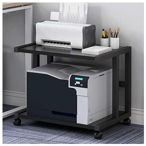 Desktop Printer Stand Printer Stand with Wheels, Under Desk Printer Stand, 2 Tier Printer Shelf Printer Copier Stand for Home Office Printer Rack Printer Shelves (Black 48 * 38 * 45cm) (Bianco 5