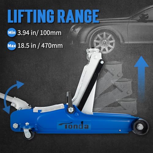 TONDA Low Profile Car Jack, 2.5 Ton (5,000 lb) Hydraulic Trolley Floor Jack for Garage, Home, Shop, Lifting Range 3.35