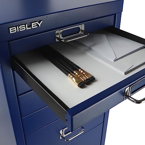 Bisley 10-Drawer Steel MultiDrawer Cabinet - Black, Chrome Pull Handles with Label Holders, Powder-Coated Steel, Removable Drawers, Fits Under Most Desks, Labels Included