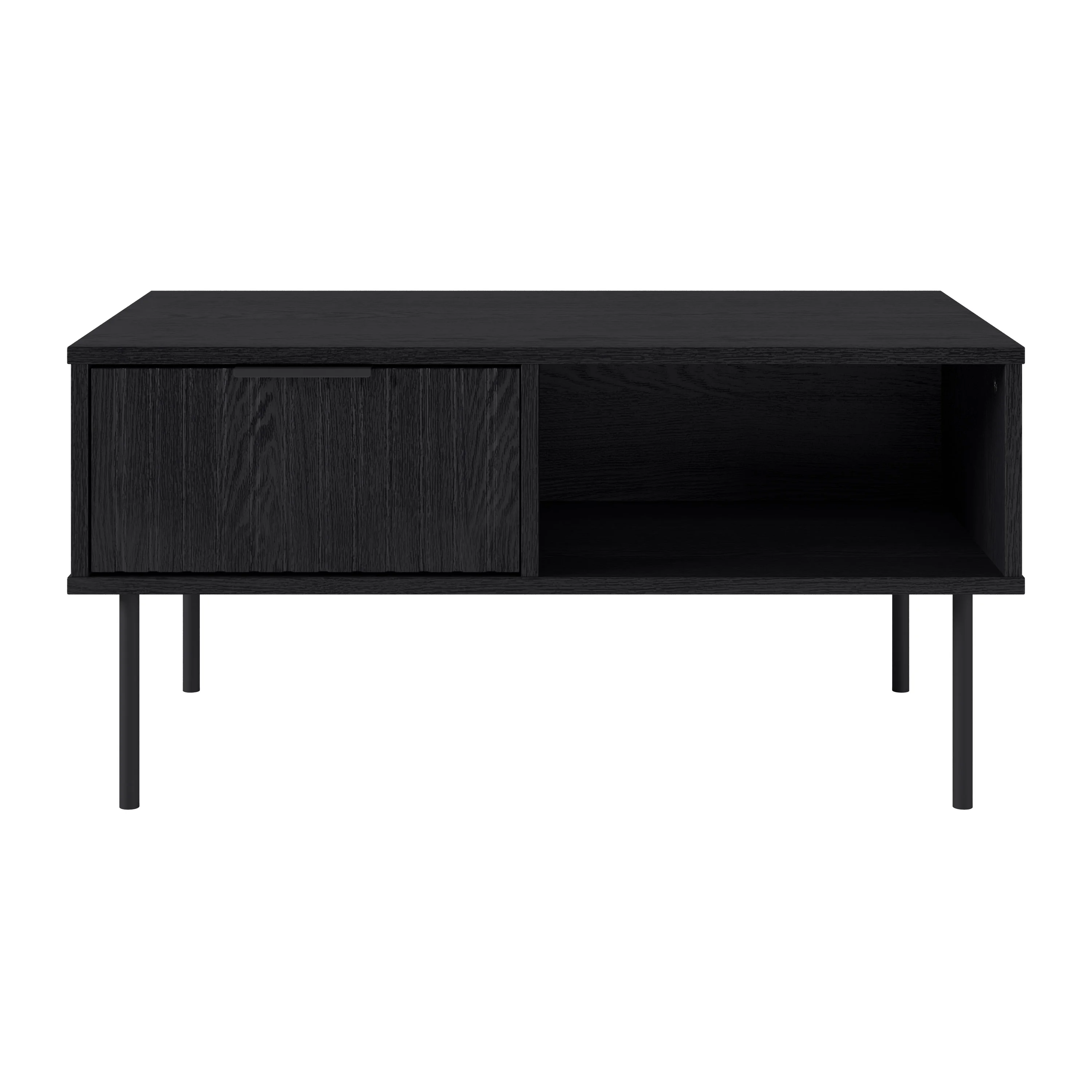Evander Classic Black Fluted Engineered Wood Coffee Table with Metal Legs