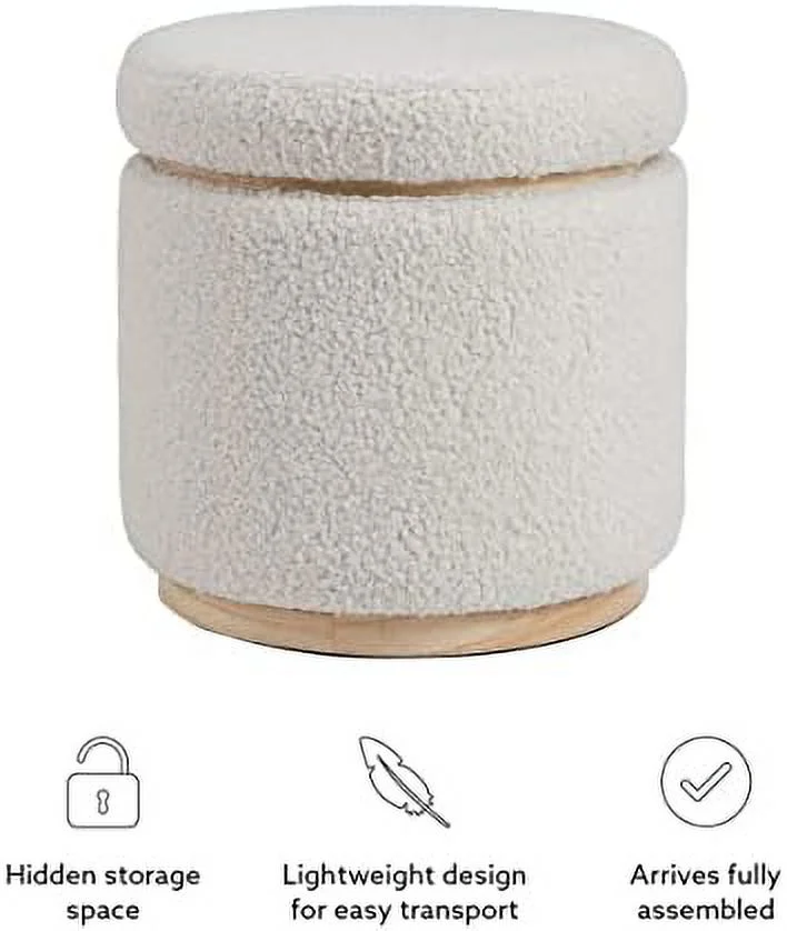 Lexington Natural Sherpa Round  Ottoman with Wood Accent