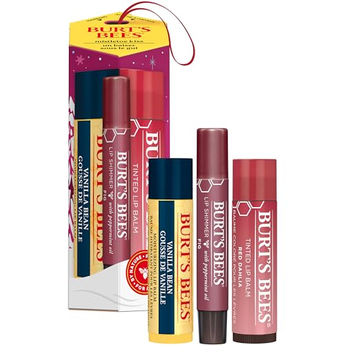 Burt's Bees Christmas Gifts, 4 Lip Balms Stocking Stuffers Products, Beeswax Bounty Fruit Mix - Watermelon, Pomegranate, Dragonfruit Lemon & Sweet Peach (4-Pack)