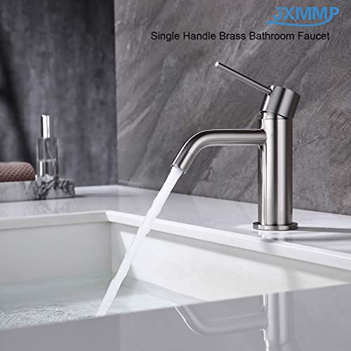 Brushed Gold Vessel Sink Faucet with Pop Up Drain and Supply Lines, Stainless Steel Gold Vanity Faucet Single Hole, JXMMP Single Handle Bathroom Faucet Gold, JXM1001BG