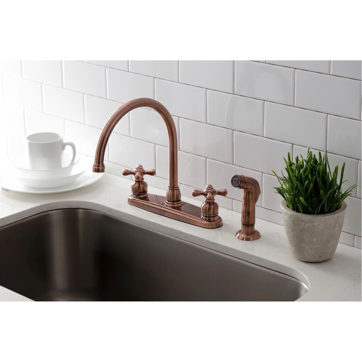 Kingston Brass KB726AXSP Vintage 8-Inch Centerset Kitchen Faucet, Antique Copper