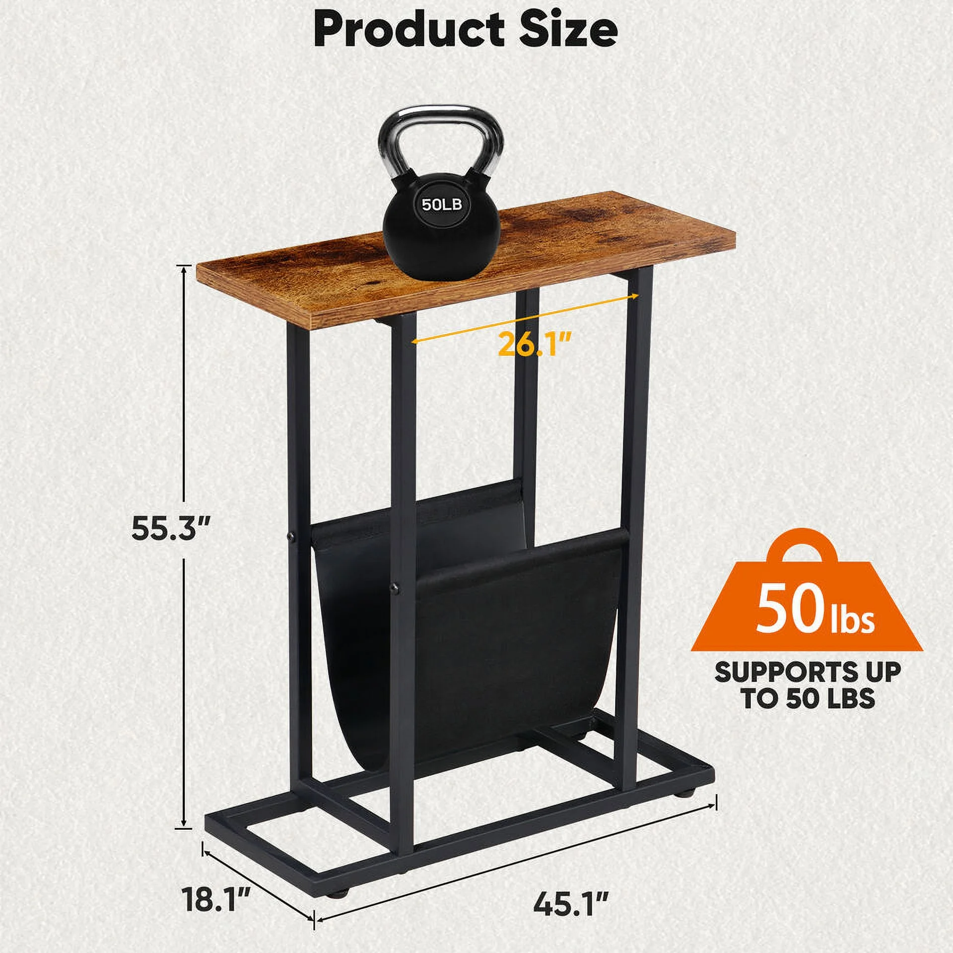 Vintage Narrow End Table Sofa Side Table with Side Pocket for Living Room