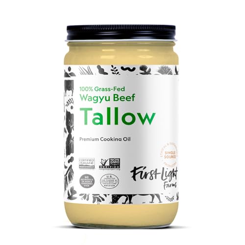 First Light Farms Wagyu Beef Tallow | 100% Grass-Fed & Finished, 14oz Glass Jar | Healthy Cooking Oil, Gluten-Free & Dairy-Free, Perfect for Keto, Whole30, and Carvinore Diet