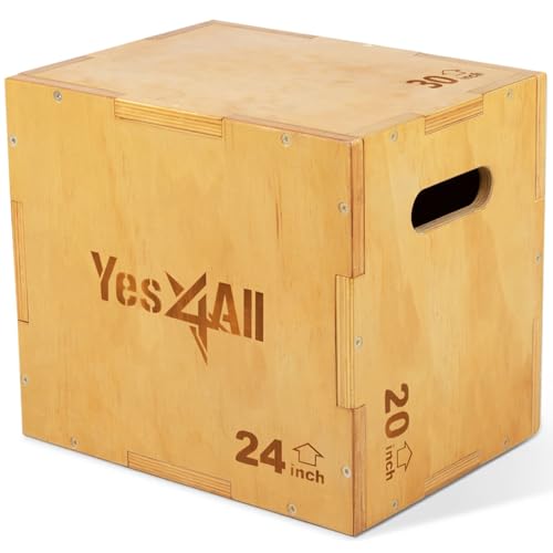 Yes4All 3 in 1 Wooden Plyo Box - Holds Up to 450lbs - Versatile Plyometric Jump Box for Home Gym and Outdoor Workouts