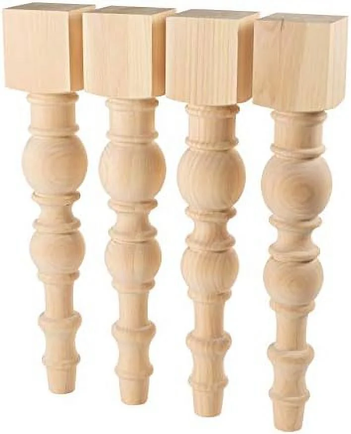 Modern Farmhouse Dining Table Legs - Unfinished - Turned Legs - DIY Furniture - Set Of 4 With Dimensions: 5