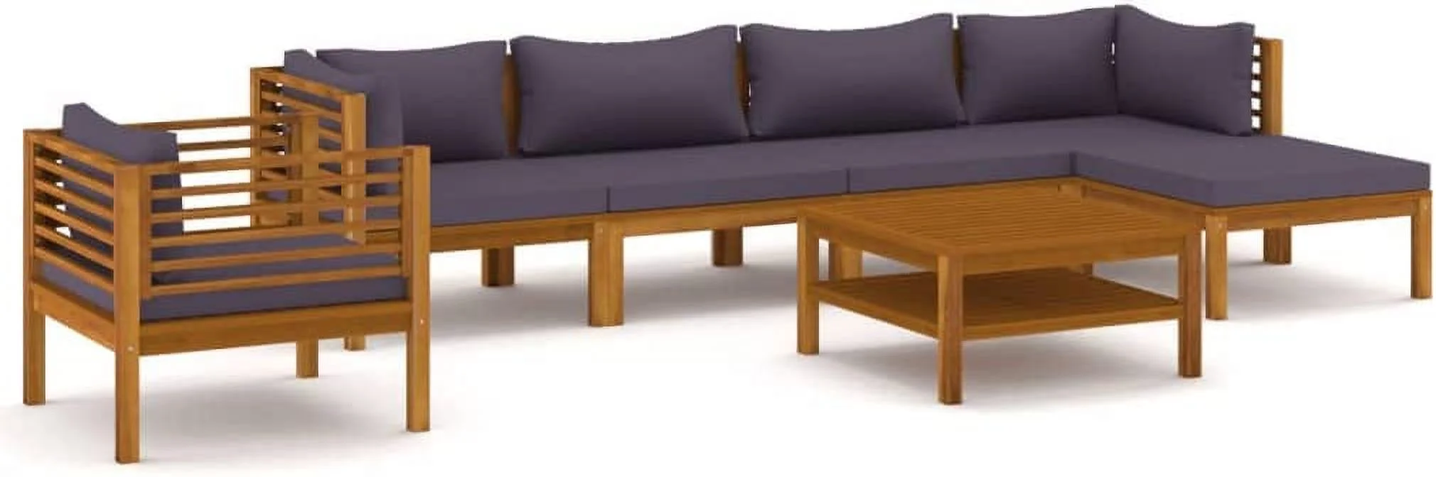 Perfect Furniture Sets 7 Piece Patio Lounge Set with Cushion Solid Acacia Wood Outdoor Benches Outdoor Tables for Conversation Dining