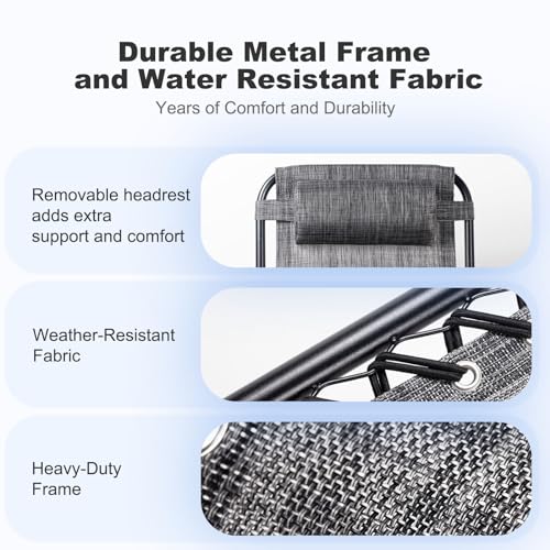 Nazhura Set of 2 Relaxing Recliners Patio Chairs Adjustable Steel Mesh Zero Gravity Lounge Chair Beach Chairs with Pillow and Cup Holder (Dark Green)