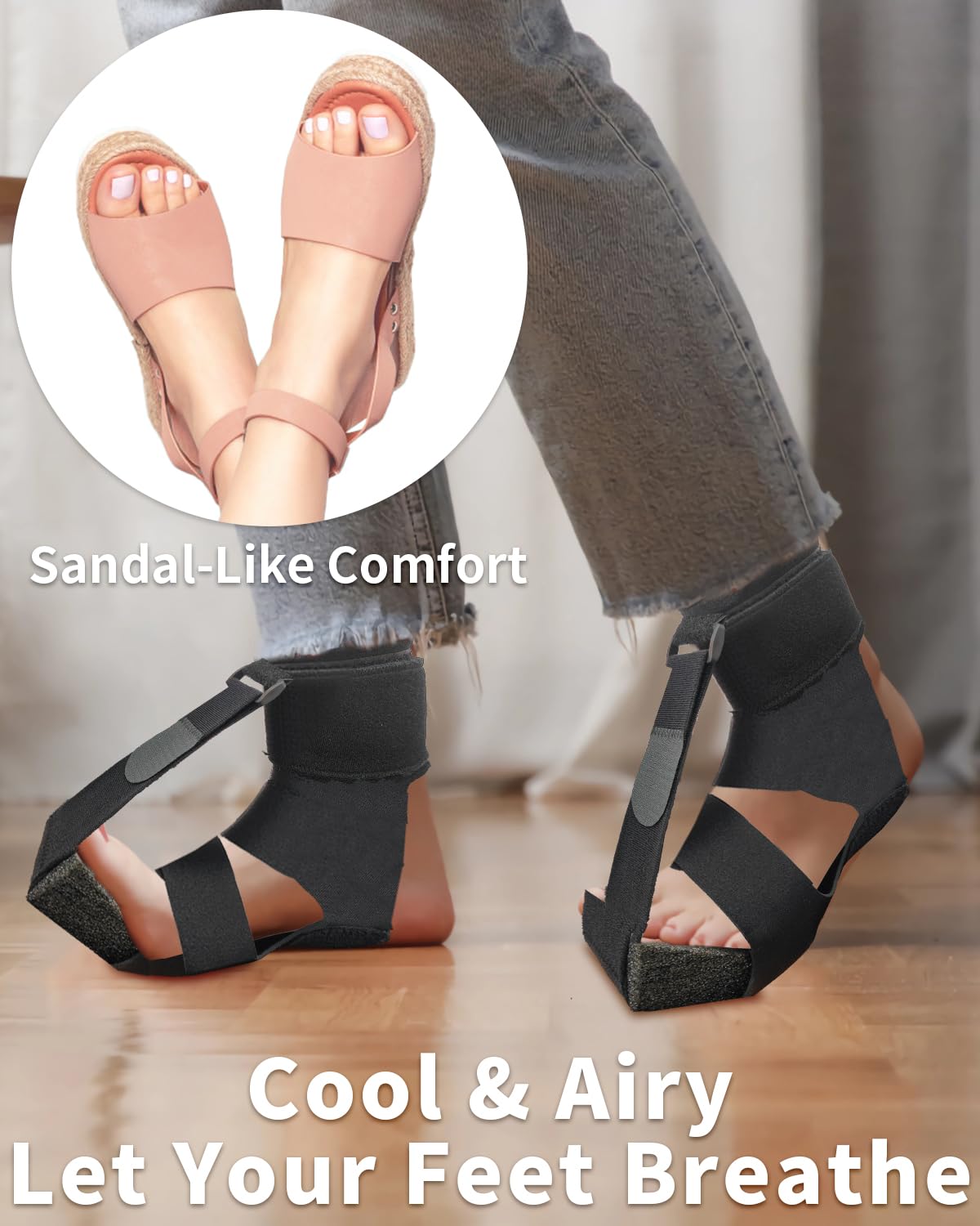 Plantar Fasciitis Night Splint Sock - Upgraded Open-Toe | No Sweat Customizable Foot Brace for Women&Men|Orthotic Foot Stretcher Support for Night Sleep Heel Pain Relief, One Size Fits Most