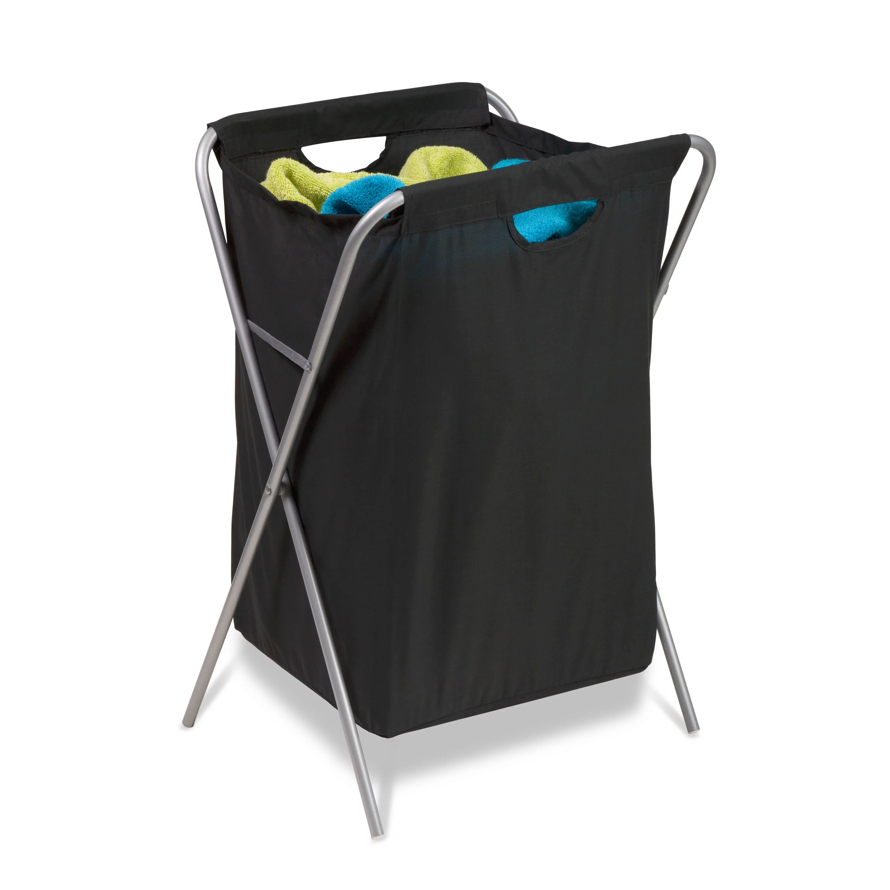 Honey-Can-Do Steel X-Frame Nylon Folding Laundry Hamper, Black/Silver