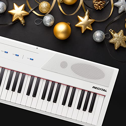 Alesis Recital – 88 Key Digital Piano Keyboard with Semi Weighted Keys, 2x20W Speakers, 5 Voices, Split, Layer and Lesson Mode, FX and Piano Lessons