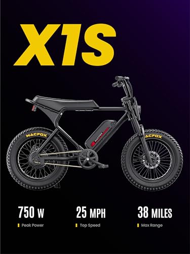 MACFOX X1S 2025 Ebikes for Adults, 750W Electric Bike Wheelie 25 MPH Max Speed, 38 Miles Range(PAS1), 20
